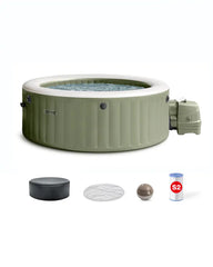 PureSpa Olive Green Round Bubble Inflatable Spa Set - 4-Person