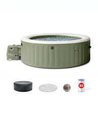 PureSpa Olive Green Round Bubble Inflatable Spa Set - 6-Person